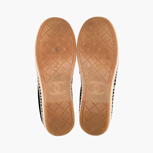 Chanel Logo Espadrilles EU 37 US 6-6.5 Black Velvet Rope Sole Slip On Flat Shoe - Picture 11 of 14